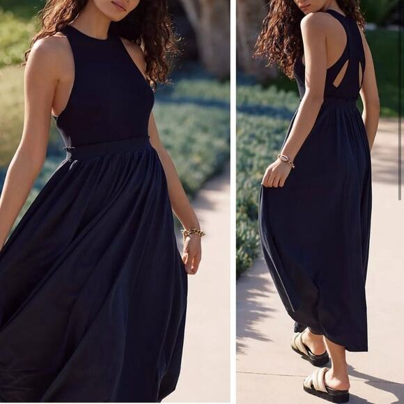 Anthropologie Dresses & Skirts - Anthropologie Daily Practice Dress Womens 2X Black Stretch Maxi Jump High Cutout